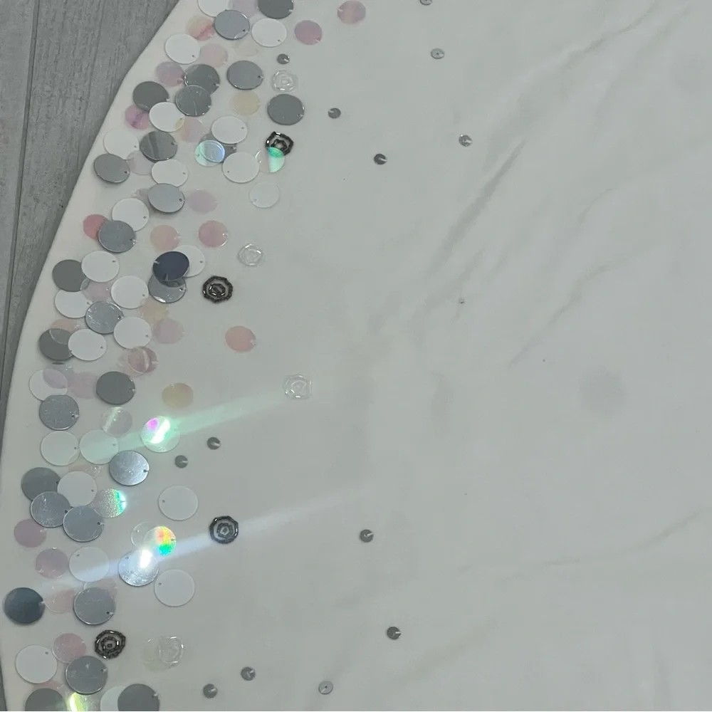West Elm Cream Large Sequin Border Tree Skirt NWT 48” Round